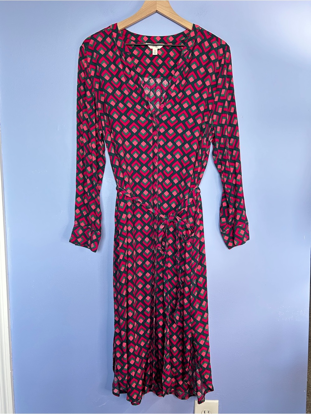 Pink and green retro inspired print midi dress
